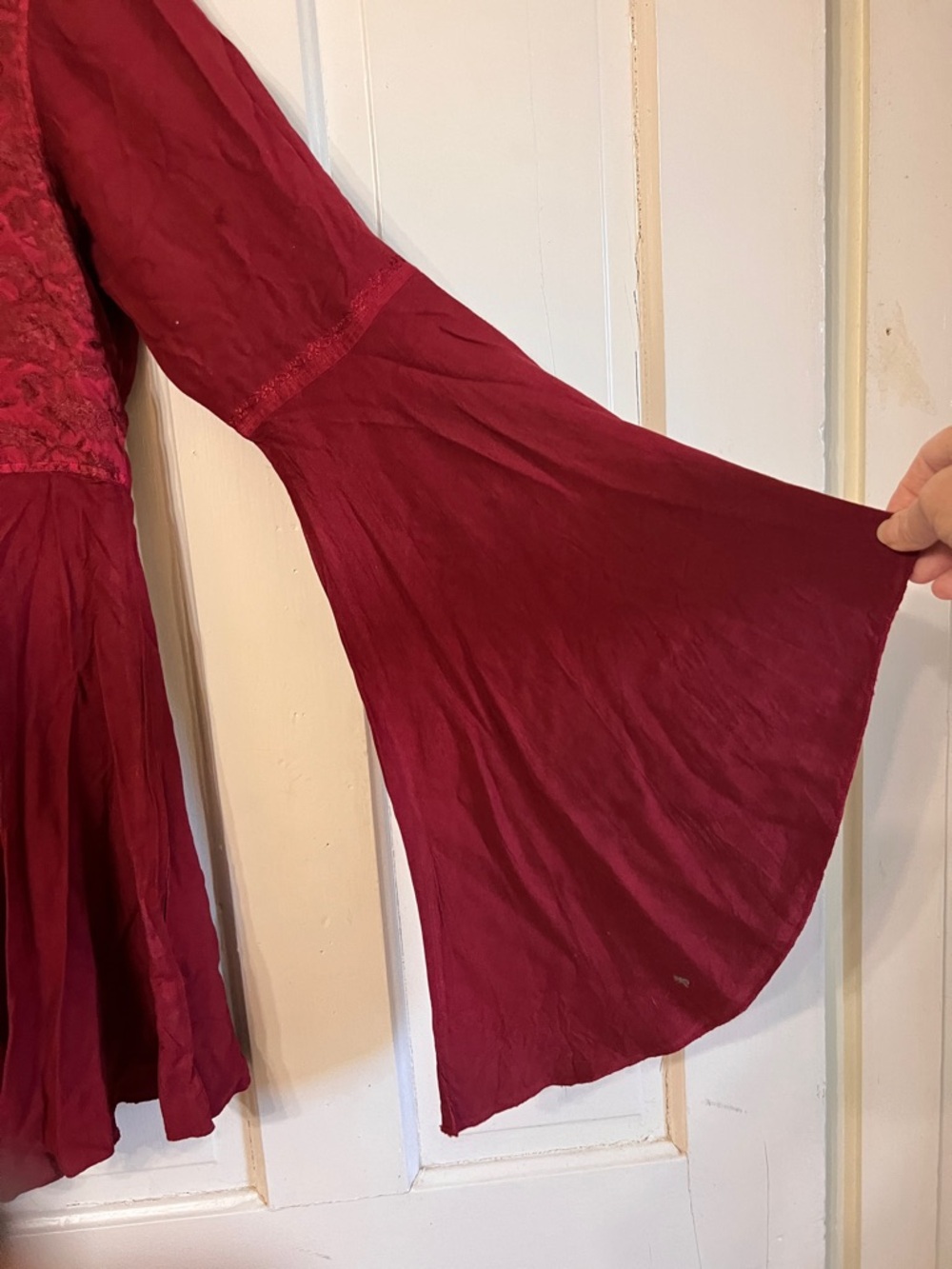 Lace-Up Scoop Neck Tunic Top in Deep Red - Picture 6 of 9